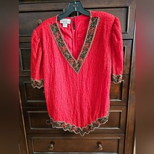 Red beaded/sequin blouse